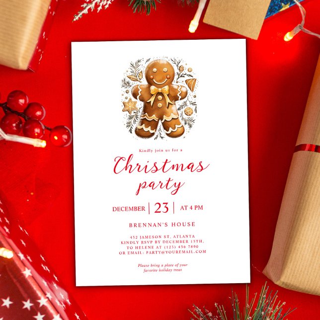 Modernes Weihnachtsfest Party Gold Lebkuchen Urlau Einladung (Modern Christmas Party Gold Gingerbread Holiday Invitation)