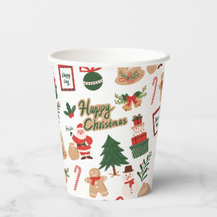 Modernes Weihnachtsgeschenk und Lebkuchenmuster Pappbecher