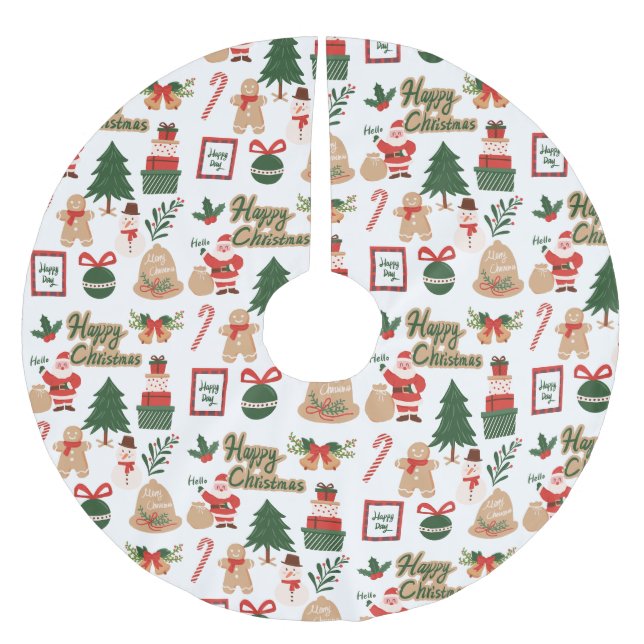 Modernes Weihnachtsgeschenk und Lebkuchenmuster Polyester Weihnachtsbaumdecke (Vorderseite)