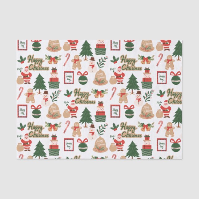 Modernes Weihnachtsgeschenk und Lebkuchenmuster Seidenpapier (Vorderseite)