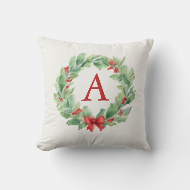 Modernes Weihnachtskranz-Monogramm Kissen (Vorderseite)