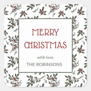 Modernes Weihnachtsmuster Botanischer Berries Quadratischer Aufkleber