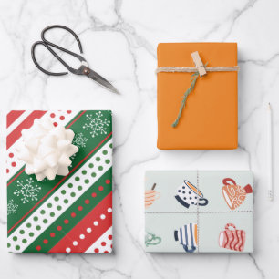 Modernes Weihnachtsmuster niedlich orange grün Geschenkpapier Set