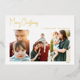 Modernes Weihnachtsskript Drei Foto | Gold Foil Ho Folien Feiertagskarte