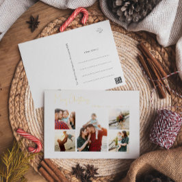 Modernes Weihnachtsskript Fünf Foto Gold Folid Folien Feiertagspostkarte