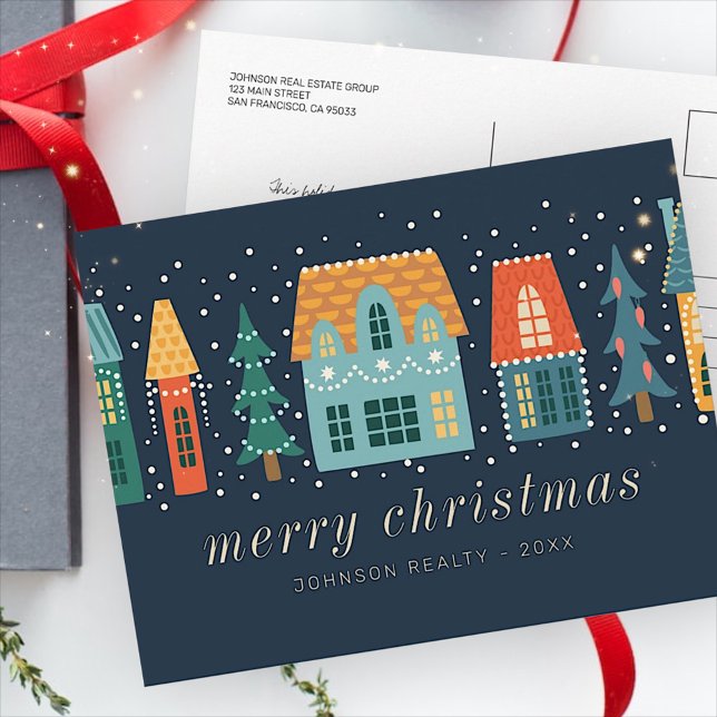 Modernes Weihnachtsstadtgeschäft Postkarte (Von Creator hochgeladen)