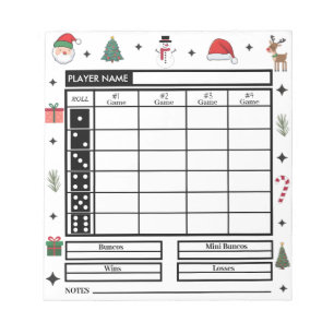 Modernes Weihnachtsthema Bunco Score Pad Notizblock