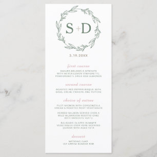 Modernes weises Kranz-Hochzeits-Menü Menükarte