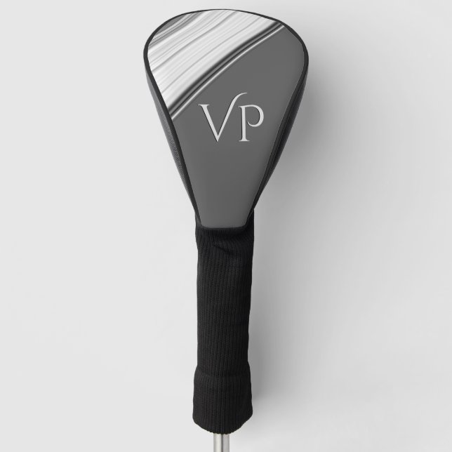 Modernes Weiß auf grauem Monogramm Golf Headcover (Vorderseite)
