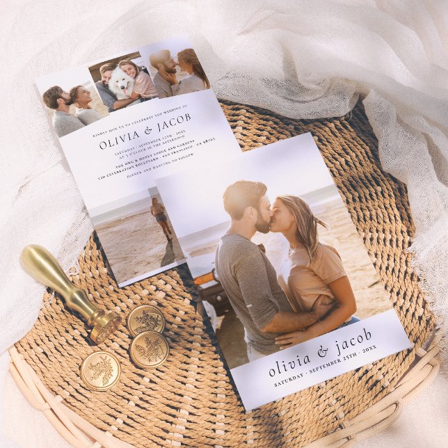 Modernes Weiß Minimalistisch Elegant 5 Fotos Hochz Einladung (Von Creator hochgeladen)