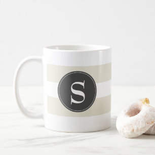 Modernes Weiß, Taupe, Schwarzes Monogramm Kaffeetasse