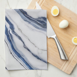 Modernes Weiß und Blau Minimalistisches Marmor Geschirrtuch