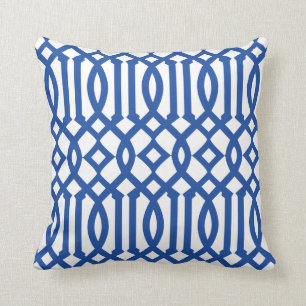 Modernes Weiß und Royal Blue Trellis Muster Kissen