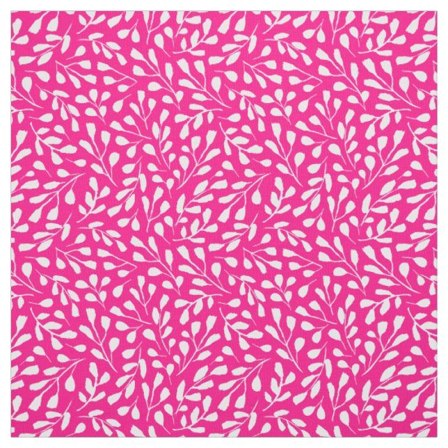 Modernes weißes Botanisches Leaf-Muster - Hot Pink Stoff (Muster)