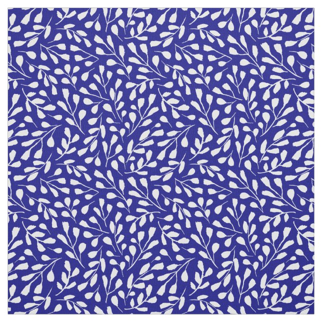 Modernes weißes Botanisches Leaf Muster Navy Blau Stoff (Muster)