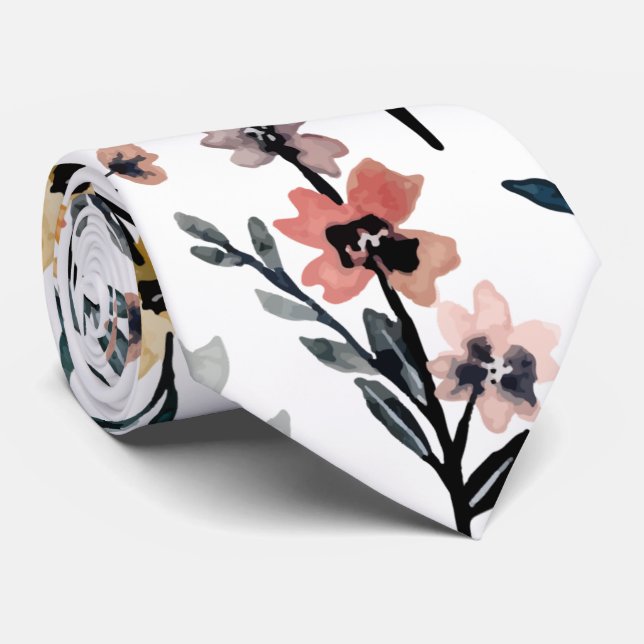 Modernes weißes botanisches Muster Krawatte (Gerollt)