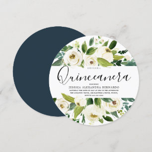 Modernes Weißes Florales Grünes Party Quinceanera Einladung