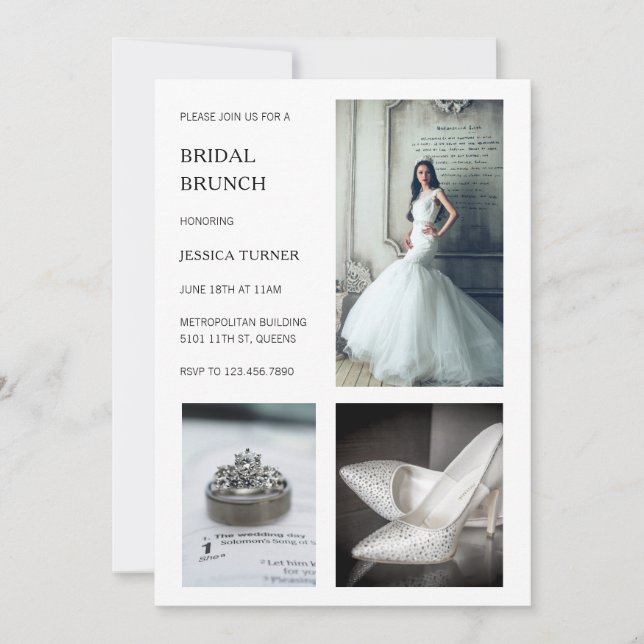Modernes Weißes Foto Collage Bridal Brunch Einladung (Vorderseite)