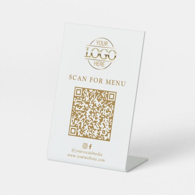 Modernes weißes Geschäft-Logo Kontaktloses QR-Code Sockelschild (Vorderseite)