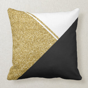 Modernes weißes Goldschwarzdreieck Kissen