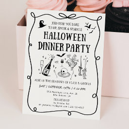 Modernes, weißes Halloween-Abendessen mit Boos & B Einladung