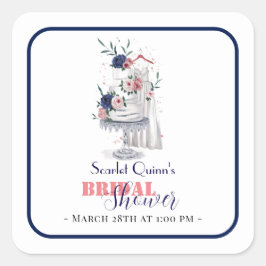 Modernes, weißes Hochzeitskleid mit Kuchen2 Quadratischer Aufkleber