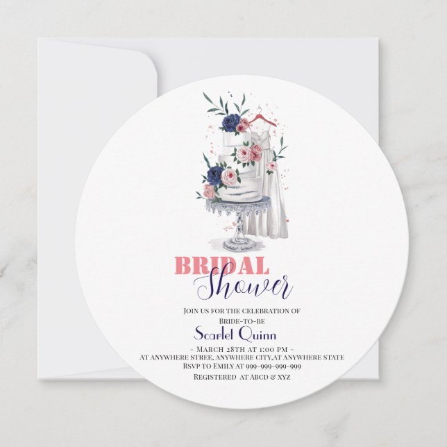 Modernes, weißes Hochzeitskleid mit Kuchen2 Save The Date (Vorderseite)