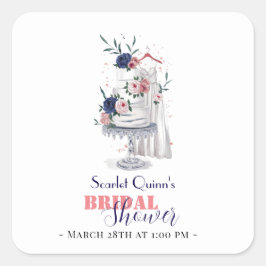 Modernes, weißes Hochzeitskleid mit Kuchen Quadratischer Aufkleber