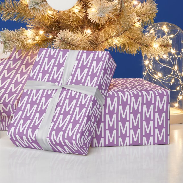 Modernes, weißes, individuelles Monogramm-Musterge Geschenkpapier (Feiertage)
