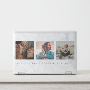 Modernes, weißes Marmorgitter mit 3 Fotos HP Laptop-Aufkleber
