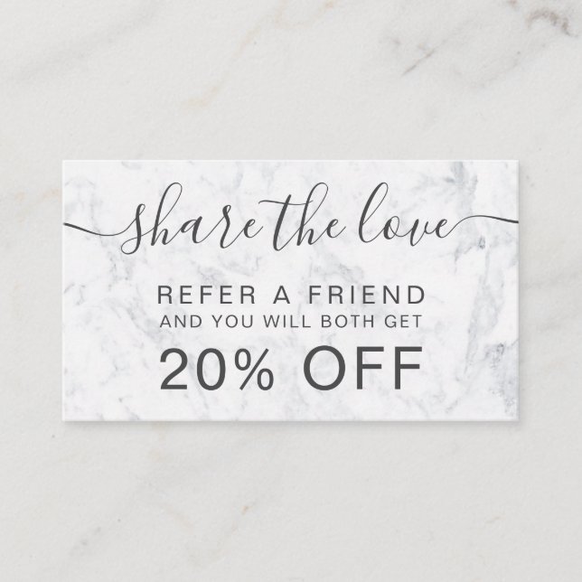 Modernes weißes Marmorhaarmake-up beruflich Empfehlungskarte (Vorderseite)