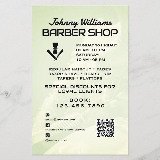 Modernes, weißes, schwarzes Barbier Flyer (Vorne)