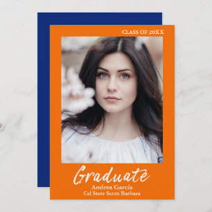 Modernes Weißtext Orange Blue Graduate Foto Ankündigung
