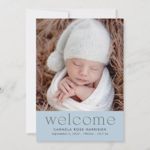Modernes Welcome Baby Foto Blue Birth Ankündigung