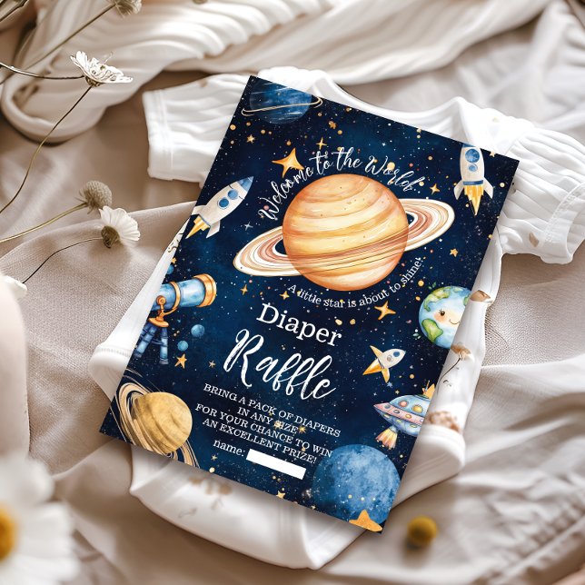 Modernes Weltraum Außengalaxie Diapper Raffle Begleitkarte (Von Creator hochgeladen)