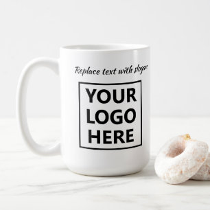 Modernes Werbe-Geschäftslogo-Slogan-Adresse Kaffeetasse