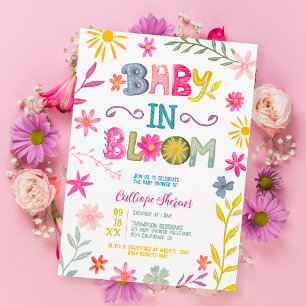 Modernes whimsical Blumenbaby in Blütendusche Einladung