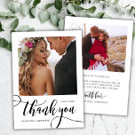 Modernes Whimsical Großes Script 2 Foto Hochzeit Dankeskarte<br><div class="desc">Modern Boho Whimsical Chic riesige Gold Kalligraphie Script 2 Foto Hochzeit Dankeschön Karte. Stilvolle Hochzeit danke Ihnen Vorlage mit einem vertikalen Foto auf der Vorderseite mit dem Text "Danke" in einer skurrilen Wirblen Hand Schrift Typografie Swash Schwanz Schriftart Pinsel Skript in Schwarz-Weiß. Auf der Rückseite vorgefertigte Danksagung und ein Foto....</div>