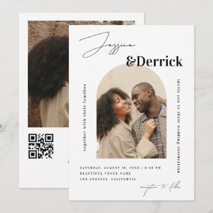 Modernes White Arch 2 Fotos Minimal QR Code Hochze Einladung
