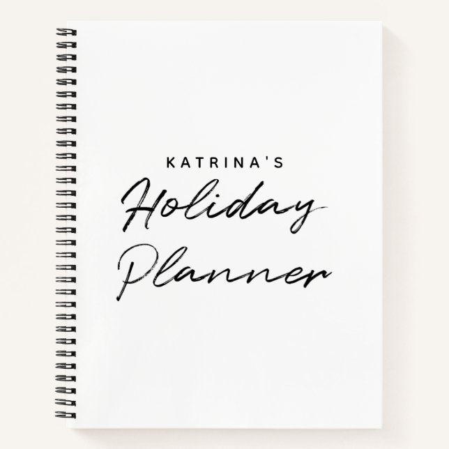 Modernes White Black Simple Holiday Planer Notizbuch (Vorderseite)