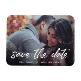 Modernes White Brush Script-Foto Save the Date Magnet
