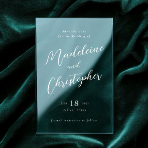 Modernes White Calligraphy Script Clear Wedding Acryleinladungen