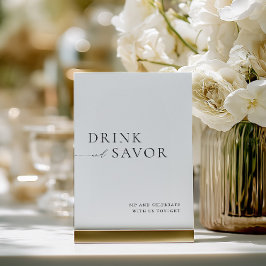 Modernes White Drink & Savor Wedding Bar Sign Einladung
