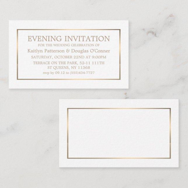 Modernes White & Gold Abend Event Ticket Einladung (Vorne/Hinten)