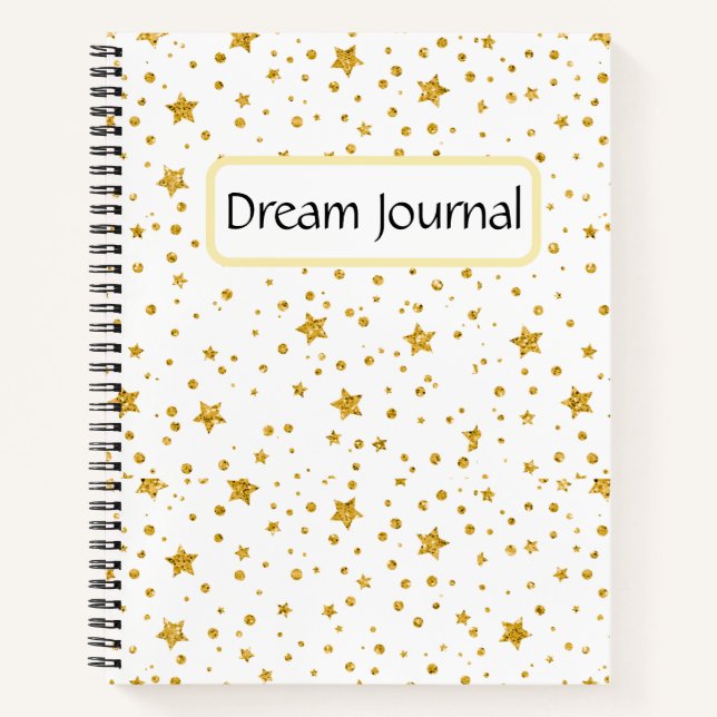 Modernes White & Gold Celestis Dream Journal Notizbuch (Vorderseite)