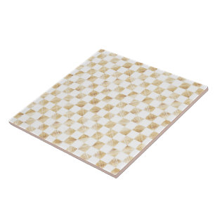 Modernes White Gold Checkerboard Muster Fliese
