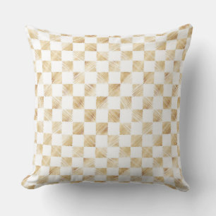 Modernes White Gold Checkerboard Muster Kissen