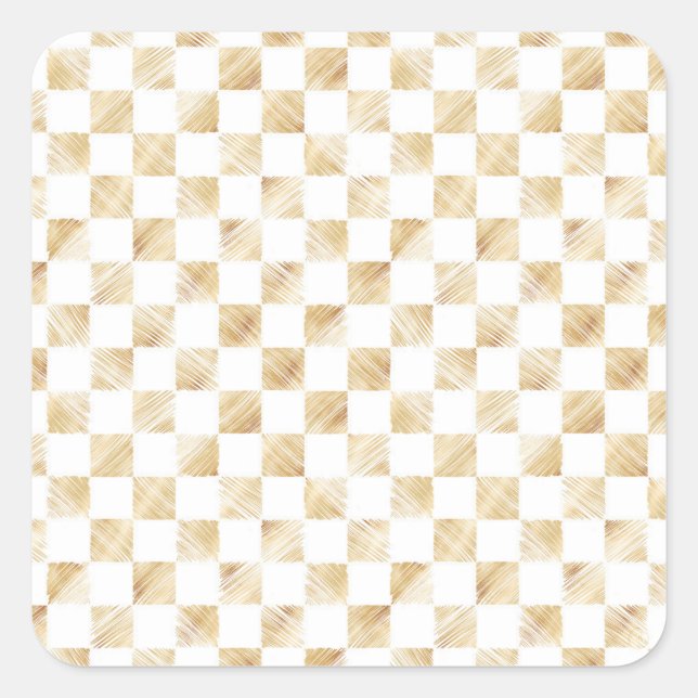 Modernes White Gold Checkerboard Muster Quadratischer Aufkleber (Vorderseite)