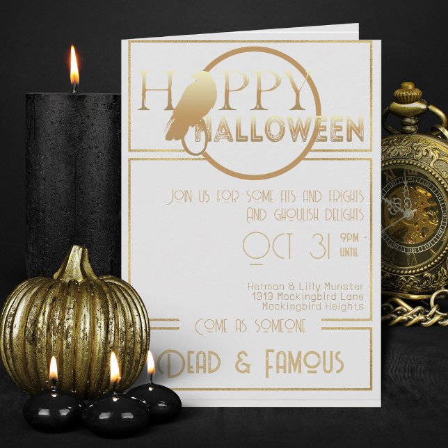 Modernes White Gold Elegantes Erwachsenes Hallowee Einladung (Elegant white and gold Halloween invitations)