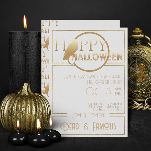 Modernes White Gold Elegantes Erwachsenes Hallowee Einladung (Elegant White And Gold Halloween Invitations)